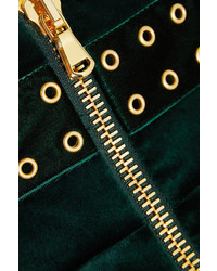 PIERRE BALMAIN Embellished Cotton Blend Velvet Mini Skirt Emerald