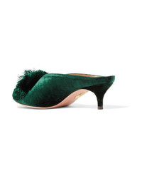 Aquazzura Powder Puff 45 Pompom Embellished Velvet Mules 398 Net A Porter Com Lookastic