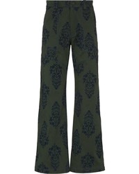 Dark Green Embroidered Jeans