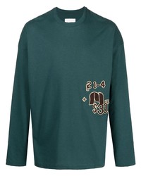 Dark Green Embroidered Long Sleeve T-Shirt