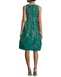 Oscar de la Renta Embroidered Floral Scroll Full Skirt Party Dress