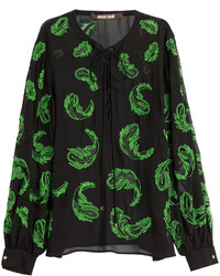 Dark Green Embroidered Silk Tunic