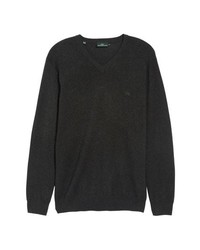 Dark Green Embroidered V-neck Sweater