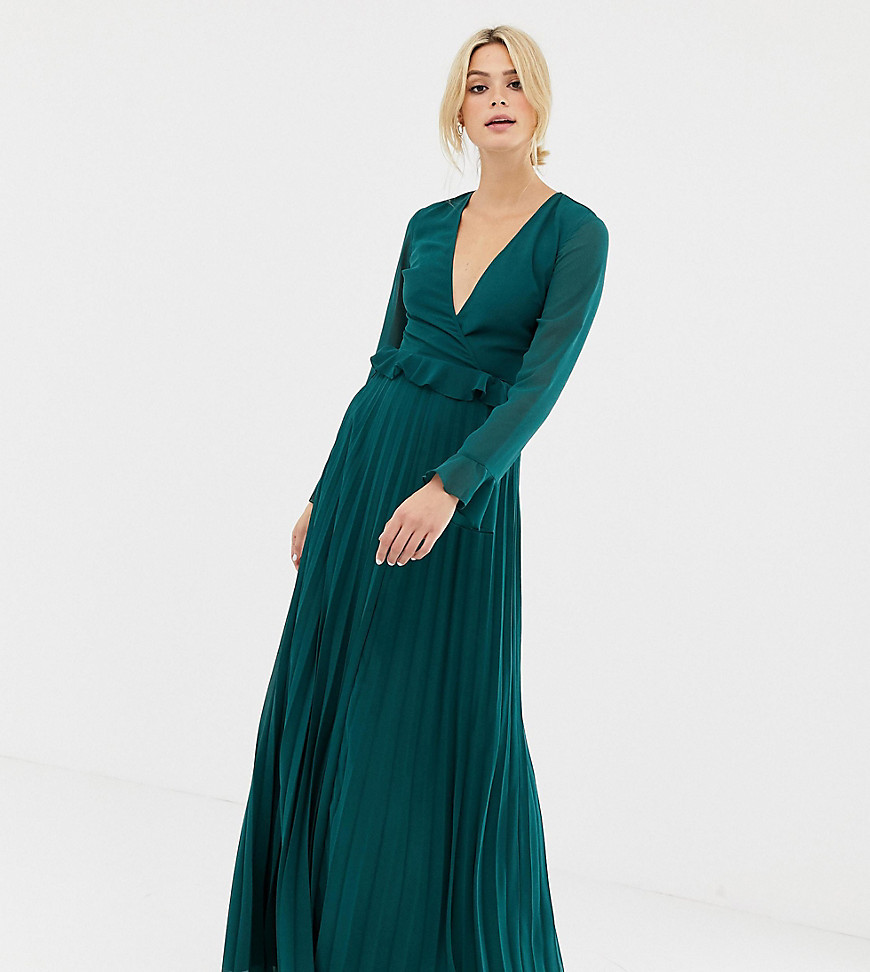 Asos Tall Asos Design Tall Pleated Wrap Maxi Dress With Ruffle, $56 | Asos  | Lookastic