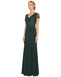 Adrianna Papell Short Sleeve V Neck Gown With Jersey Skirt Dress