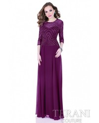 Terani Evening Three Quarter Sleeves Shimmering Long Gown 1623m1860