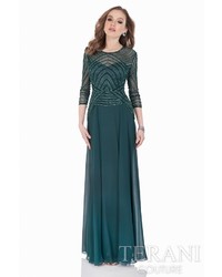 Terani Evening Three Quarter Sleeves Shimmering Long Gown 1623m1860