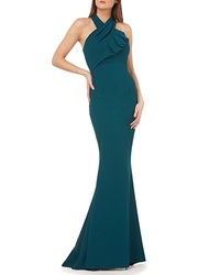 Carmen Marc Valvo Infusion Twisted Halter Trumpet Gown