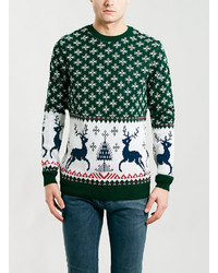 Topman Green Reindeer Christmas Sweater