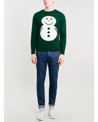 Topman Green Snowman Christmas Crew Neck Sweater