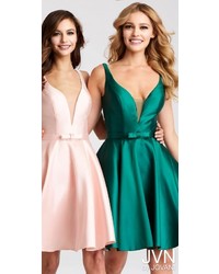 Jvn By Jovani Bow Tied Scoop Back Satin Fit And Flare Homecoming Dress
