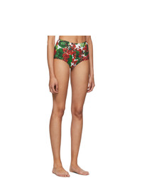 Dolce And Gabbana Red And Green Geraniumhigh Waisted Bikini Bottoms