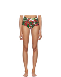 Dolce And Gabbana Red And Green Geraniumhigh Waisted Bikini Bottoms