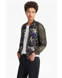 French Connection Rivera Floral Embroidered Bomber Jacket