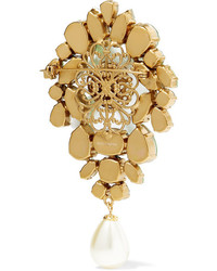 Dolce & Gabbana Lilium Gold Tone Resin Crystal And Faux Pearl Brooch