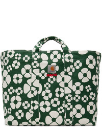 Dark Green Floral Canvas Tote Bag