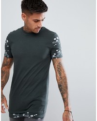 ASOS DESIGN Muscle Fit Longline T Shirt With Floral Sleeves Hem Extender