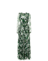 Dolce & Gabbana White Geranium Printed Maxi Dress