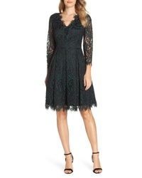 Dark Green Floral Lace Fit and Flare Dress