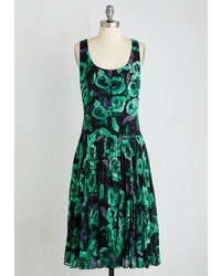 Dark Green Floral Midi Dress