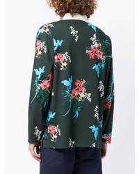 YMC Floral Print Long Sleeve Polo Shirt