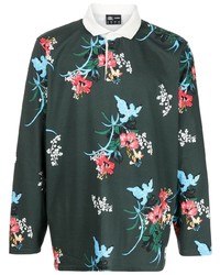 YMC Floral Print Long Sleeve Polo Shirt