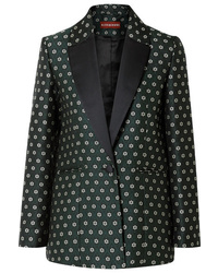 Dark Green Floral Satin Blazer