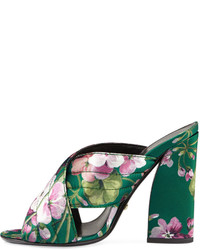 Gucci Webby Floral Print 110mm Sandal Bright Emerald