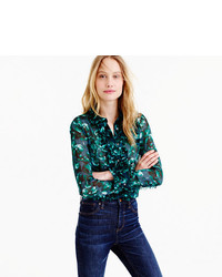 J.Crew Collection Ruffle Front Shirt In Ratti Emerald Floral