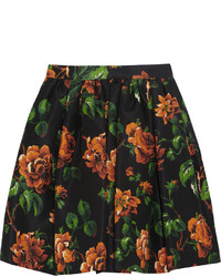 Dark Green Floral Skater Skirt