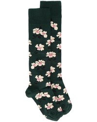 Dark Green Floral Socks