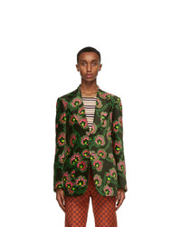 Gucci Green Ken Scott Edition Velvet Floral Blazer