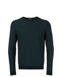 Dark Green Geometric Crew-neck Sweater