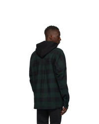 Palm Angels Green And Black Hooded Overshirt