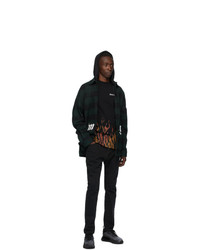 Palm Angels Green And Black Hooded Overshirt