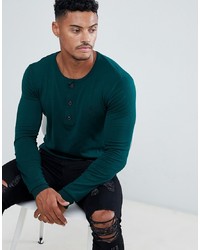 Religion Muscle Fit Knit Jumper In Green With Grandad Neck