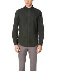 Dark Green Herringbone Flannel Long Sleeve Shirt