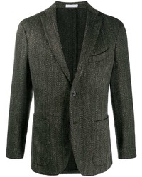 Dark Green Herringbone Linen Blazer