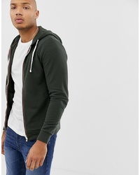 BLEND Pique Zip Through Hoodie With Striped Taping