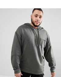 ASOS DESIGN Plus Oversized Hoodie With Cut And Sew Sleeves In Khaki Vintage Wash