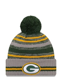 New Era Gray Green Bay Packers 2021 Nfl Sideline Sport Pom Cuffed Knit Hat At Nordstrom