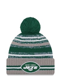 New Era Gray New York Jets 2021 Nfl Sideline Sport Pom Cuffed Knit Hat At Nordstrom