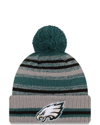 New Era Gray Philadelphia Eagles 2021 Nfl Sideline Sport Pom Cuffed Knit Hat At Nordstrom
