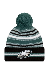 New Era Greenblack Philadelphia Eagles 2021 Nfl Sideline Sport Official Pom Cuffed Knit Hat At Nordstrom
