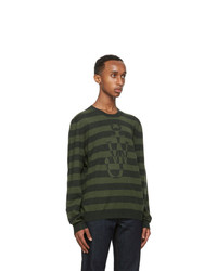 JW Anderson Green Striped Logo Sweater