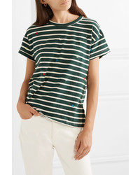 The Great The Boxy Crew Embroidered Striped Cotton Jersey T Shirt