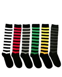 Luxury Divas Bright Multicolor Striped 6 Pack Knee High Socks