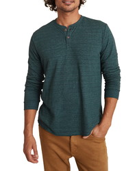 Dark Green Horizontal Striped Long Sleeve Henley Shirt