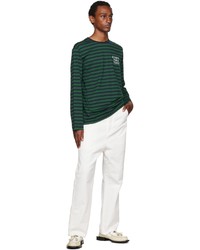 Études Navy Green Striped Long Sleeve T Shirt