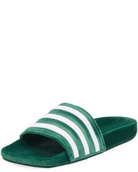 adidas Adilette Striped Velvet Slide Sandal Green